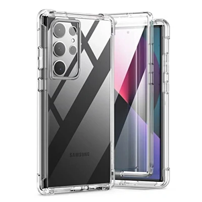 Afbeelding van SURITCH Transparant hoesje voor de Samsung Galaxy S23 Ultra【Ingebouwde schermbeschermer】 360 volledige bescherming, harde PC+zachte TPU rubberen bumper robuuste beschermhoes Ultra 5G