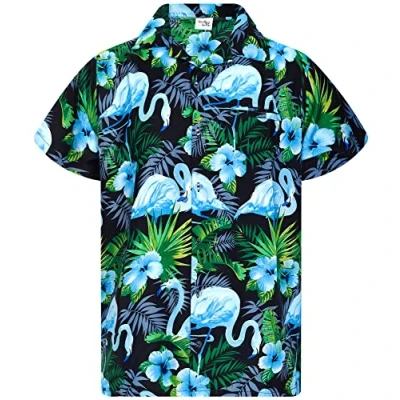 Afbeelding van King Kameha Korte mouw, Flamingo bloemen design zwart blauw, L