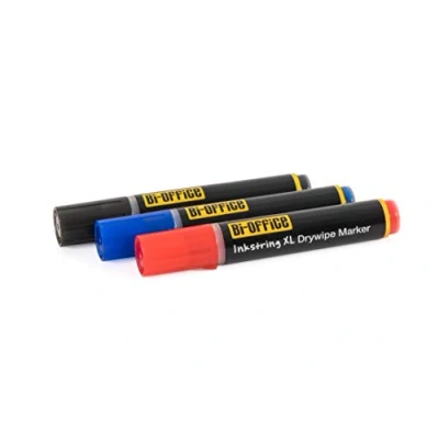 Afbeelding van Bi Office InkstringXL Droog Uitwisbare Marker Voor Whiteboards, Whiteboardmarker met Inkt Gel en 3 mm Ronde Punt, Kleuren Rood, Zwart Blauw, Pak van stuks