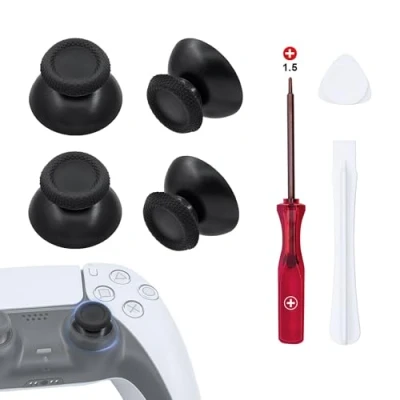 Afbeelding van Mcbazel 4 stuks Thumbsticks Vervanging voor PS5 Controller Joystick Reparatie Tool Kit Analoge Stick Thumbstick Cap Grips Cover Compatibel met Zwart