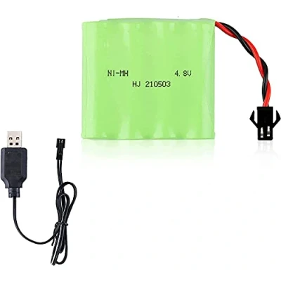 Afbeelding van YUNIQUE GREEN CLEAN POWER Oplaadbare Ni MH Batterij 4.8V 1200mAh voor Afstandsbediende Auto&#039;s Inclusief USB Oplader Snel Opladen, Speeltijd Meer dan 18 min, Groen, 55x48x15 mm 84 gr