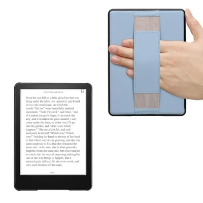 Afbeelding van kwmobile E reader hoesje geschikt voor Amazon Kindle Paperwhite 11. Generation 2021 hoes flip case van kunstleer Ereader cover met handband In lichtblauw / grijs