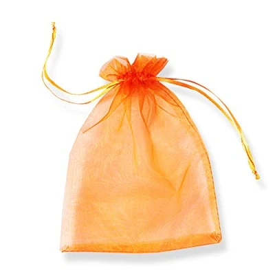Afbeelding van PLECUPE Organzazakjes, 100 stuks, 20 x 30 cm, trekkoord, bruiloftszakjes, sieradenzakjes, cadeauzakjes, cadeauzakjes voor Kerstmis, geschenken, sieradenopslag, verpakking oranje