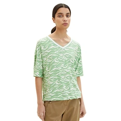 Afbeelding van TOM Tailor Gemustertes Tshirt print, Dames, Maat: XL, Green small wavy design