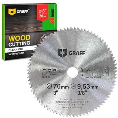 Afbeelding van 7,6 cm koolstofstaal cirkelzaagblad voor hout, multiplex, laminaat, gipsplaat, kunststof, 80T houtsnijschijf met 3/8 inch schacht GRAFF
