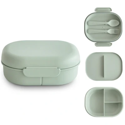 Afbeelding van Mushie lunchbox met bestek sage