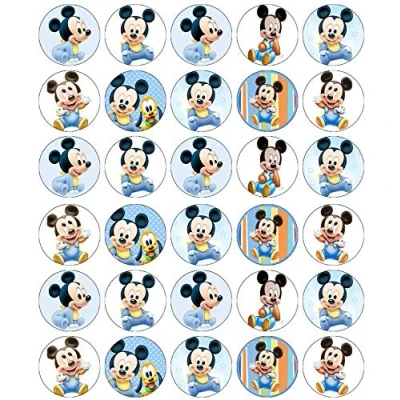 Afbeelding van 30 Mickey Mouse Baby Shower Cupcake Toppers Eetbare Wafel Papier Fairy Cake Verjaardagstaarten