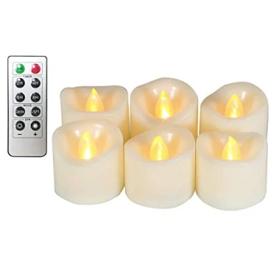 Afbeelding van Theelichten LED realistische heldere Flikkerende kaarsen met afstandsbediening, batterij en 2/4/6/8 timer, 300 uur non stop verlichting geleverd door Erosway Ivory 6 stuks/pakket (wit)