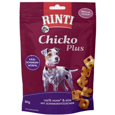 Afbeelding van 6x80g RINTI Chicko Plus Kaas &amp; Ham Blokjes Hond