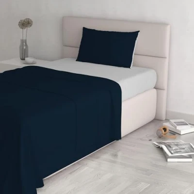 Afbeelding van Italian Bed Linen Natural Color beddengoedset, 100% katoen, donkerblauw/lichtgrijs, afzonderlijk