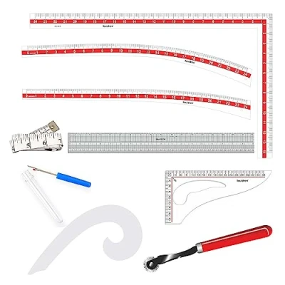 Afbeelding van Liquidraw naaien liniaal kleermaker set van 9 patroon maker linialen en rondingen heup been curve, sortering voor quilten, mode ontwerpen, dressmaking, meten maken
