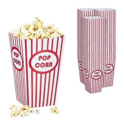 Afbeelding van Relaxdays popcorn bakjes set van 72 karton retro look gestreept rood wit