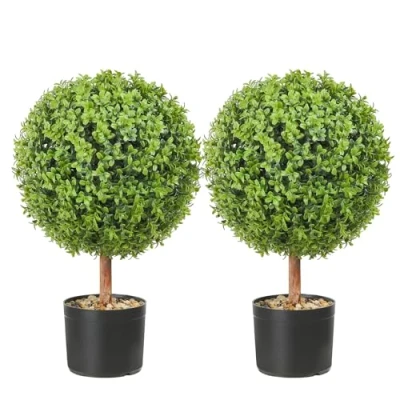 Afbeelding van VEVOR 2x Kunstbuxus Bol Ø40,6cm Tuindecoratie Buxus in Bloempot Kunstplant van PE, Hout, PP incl. 4 st. Decoratieve vlinders en 10 Reserve bladeren