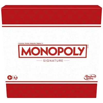 Afbeelding van Monopoly Signature bordspel voor het gezin, 2 tot 6 spelers, premium verpakking en speelelementen, geïntegreerde opslag, vanaf 8 jaar