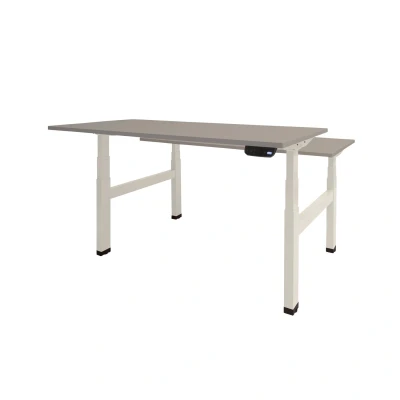 Afbeelding van Dextro plus duo zit/sta 120x80cm, electrisch hoogte verstelbare werkplek, H poot frame. Frame kleur wit (RAL9010) en blad licht grijs.