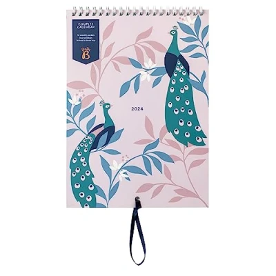 Afbeelding van Busy B Wandkalender voor koppels van januari tot december 2024 pauwen slanke jaarplanner twee met kolommen, maandelijkse zakken en stickers