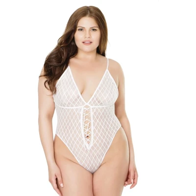 Afbeelding van Mesh High Cut Teddy with Hidden Open Crotch Plus Size