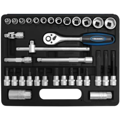Afbeelding van SW Stahl 06520L Dopsleutelset 3/8 inch 34 delig I Rateldoos Moerendoos met fijnvertande ratel Zeskantige doppen