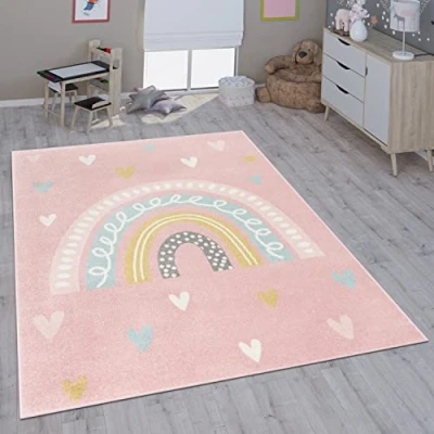 Afbeelding van Paco Home Kindertapijt Vloerkleed voor de Kinderkamer Meisjes Jongens Verschillende Motieven En Formaten, Maat:133x190 cm, Kleur:Roze Wit
