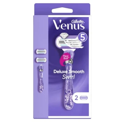 Afbeelding van Gillette Venus Deluxe Smooth Swirl, scheerapparaat voor vrouwen met 2 vullingen, Wegwerptrimmer 3 messen