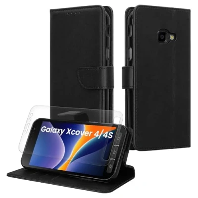 Afbeelding van kwmobile telefoonhoesje geschikt voor Samsung Galaxy Xcover 4 / 4S hoesje Smartphone case met pasjeshouder RFID blokkering en screenprotector In zwart