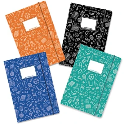 Afbeelding van Papierdrachen 4 hoogwaardige plasticvrije schoolmappen met elastiek in DIN A4, motief Scribble, postmap voor scholieren, verzamelmappen, set nummer 11