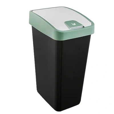 Afbeelding van Keeeper Afvalbak met flip deksel 64x40x30 45 L zwart/groen