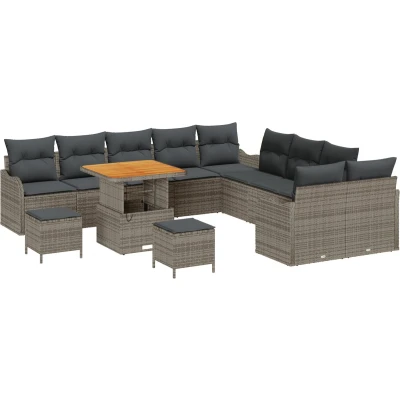 Afbeelding van vidaXL 13 delig tuinbankstel met kussens in grijs poly rattan acacia