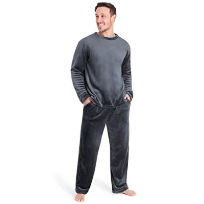 Afbeelding van CityComfort Herenpyjama set superzachte fleece 2 delige pyjama voor heren, loungewear, nachtkleding en cadeaus mannen, HOUTSKOOL, L