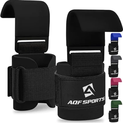 Afbeelding van AQF Gewichtheffen Haken Riemen, Antislip Rubberen Coating Grips 8 Mm Dik Gewatteerd Neopreen Met Dubbele Stiksels Voor Powerlifting Deadlifts Gym Kin Pull Up Oefening Fitness (Zwart)