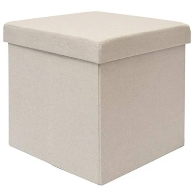 Afbeelding van DuneDesign Opvouwbare kruk 38 cm voetenbank gestoffeerde met ca. 42 l opbergruimte zitkubus zitkast Ottoman linnen beige grijs