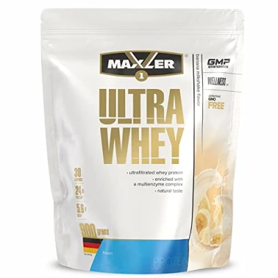 Afbeelding van Maxler Ultra Whey Protein 24 g eiwit per portie Pure Powder Weiproteïneconcentraat, weiproteïne isolaat, weiproteïnehydrolysaat Met BCAA Bananenmilkshake 900g