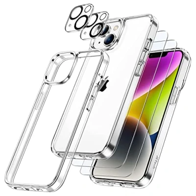 Afbeelding van JETech 5 in 1 Case voor iPhone 14 6,1 Inch met 2 Stuks Screen Protector en Camera Lens Protector, Anti Vergeling Volledige Dekking Schermbeschermer Film Hoesje (Transparant)