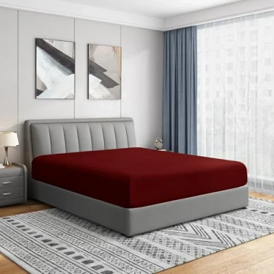 Afbeelding van Cathay Luxe Zijdezacht Polyester Eenpersoons Hoeslaken, King Size, Bordeaux