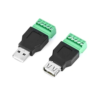 Afbeelding van QWORK® 2 stuks USB schroefaansluiting terminal adapter converter, 2.0 type A male &amp; female naar 5 pins schroef terminals datatransmissie (USB + female)