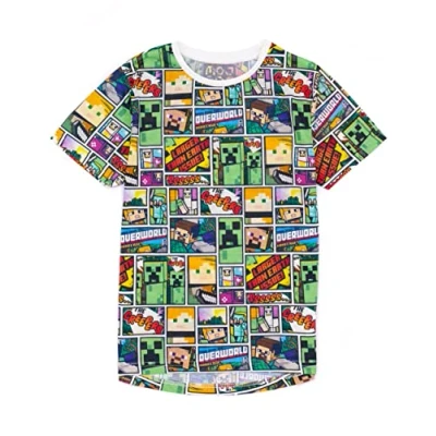 Afbeelding van Minecraft T Shirt Overworld Steve Creeper met korte mouwen voor jongens