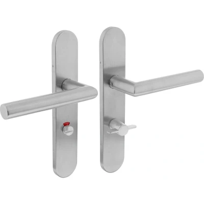 Afbeelding van Deurklink Hoek 90 graden op schild WC slot 63mm rechts geborsteld RVS
