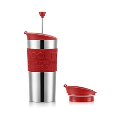 Afbeelding van Bodum K11067 04 Travel Press Set dubbelwandige roestvrijstalen thermobeker met extra deksel, 0,35 l