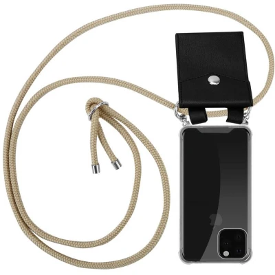 Afbeelding van Cadorabo Hoesje geschikt voor Apple iPhone 11 PRO in GLANZEND BRUIN Silicone Mobiele telefoon ketting beschermhoes met zilveren ringen, koordriem en afneembaar etui