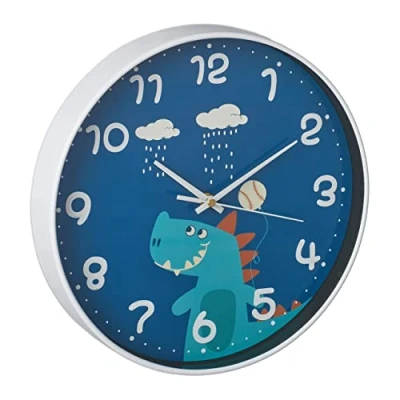 Afbeelding van Relaxdays dino klok 29 5 cm analoog kinderklok met cijfers voor jongens &amp; meisjes wandklok kinderkamer blauw x 4