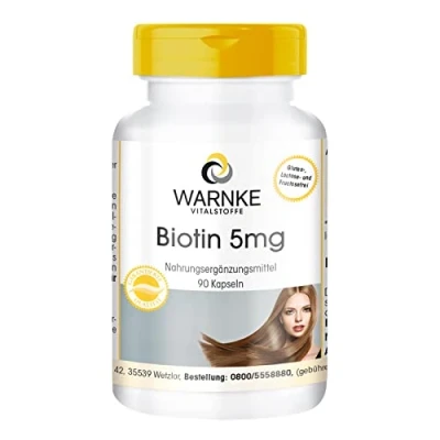 Afbeelding van Biotine 5 mg 90 capsules, veganistisch, vitamine van de B groep Warnke Vitalstoffe Duitse apothekerskwalitei