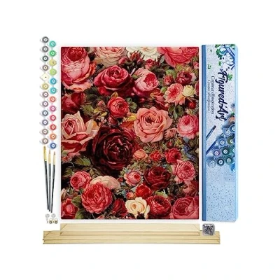 Afbeelding van Figured&#039;Art Schilderen op Nummer Volwassenen canvas Romantische rode rozen Handwerk acrylverf Kit DIY Compleet 40x50cm met houten lijst