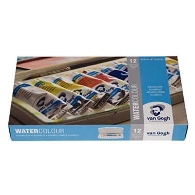 Afbeelding van Water Colour set 12 kleuren 10 ml tubes aquarel aquarelverf met penseel, sponsje en mengschaal transparante waterverf
