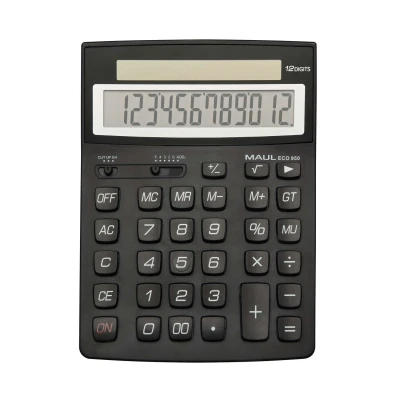 Afbeelding van Maul ECO 950 Bureaurekenmachine Zwart Aantal displayposities: 12 werkt op zonne energie (b x h d) 155 210 33 mm