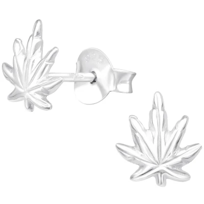 Afbeelding van JoyS Zilveren wietblad oorbellen 6 x 7 mm oorknopjes sterling zilver 925