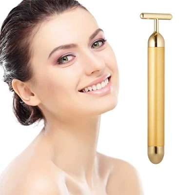 Afbeelding van DANGSHAN Beauty Bar 24 karaats gouden gezichtsmassage, T vormige gezichtsmassagehulpmiddelen met elektrisch teken voor gevoelige huid, gezichtstrekker, verstevigende lift