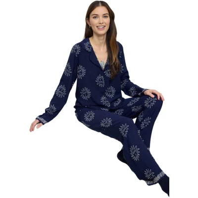 Afbeelding van Trendyol Marineblauwe Zonpatroon Viscose Geweven Pyjamaset Thmaw25Pt00034