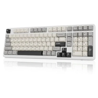 Afbeelding van ATTACK SHARK X98 102 Keys Mechanisch Draadloos/Bedraad Gamingtoetsenbord met Numeriek Toetsenblok, BT5.0/2.4G/USB C Tri Mode, Gasket Hot swap Linear Switch, 22 RGB Backlit, 4000mAh Accu Wit