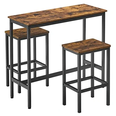 Afbeelding van VASAGLE Eettafelset, Bartafel en krukken, Ontbijtbartafel met barkrukken, 2, Industrieel stalen frame, Rustiek bruin zwart LBT218B01