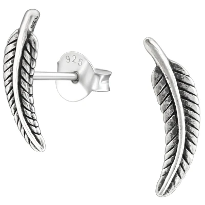 Afbeelding van JoyS Zilveren veer oorbellen 4 x 13 mm geoxideerd oorknoppen
